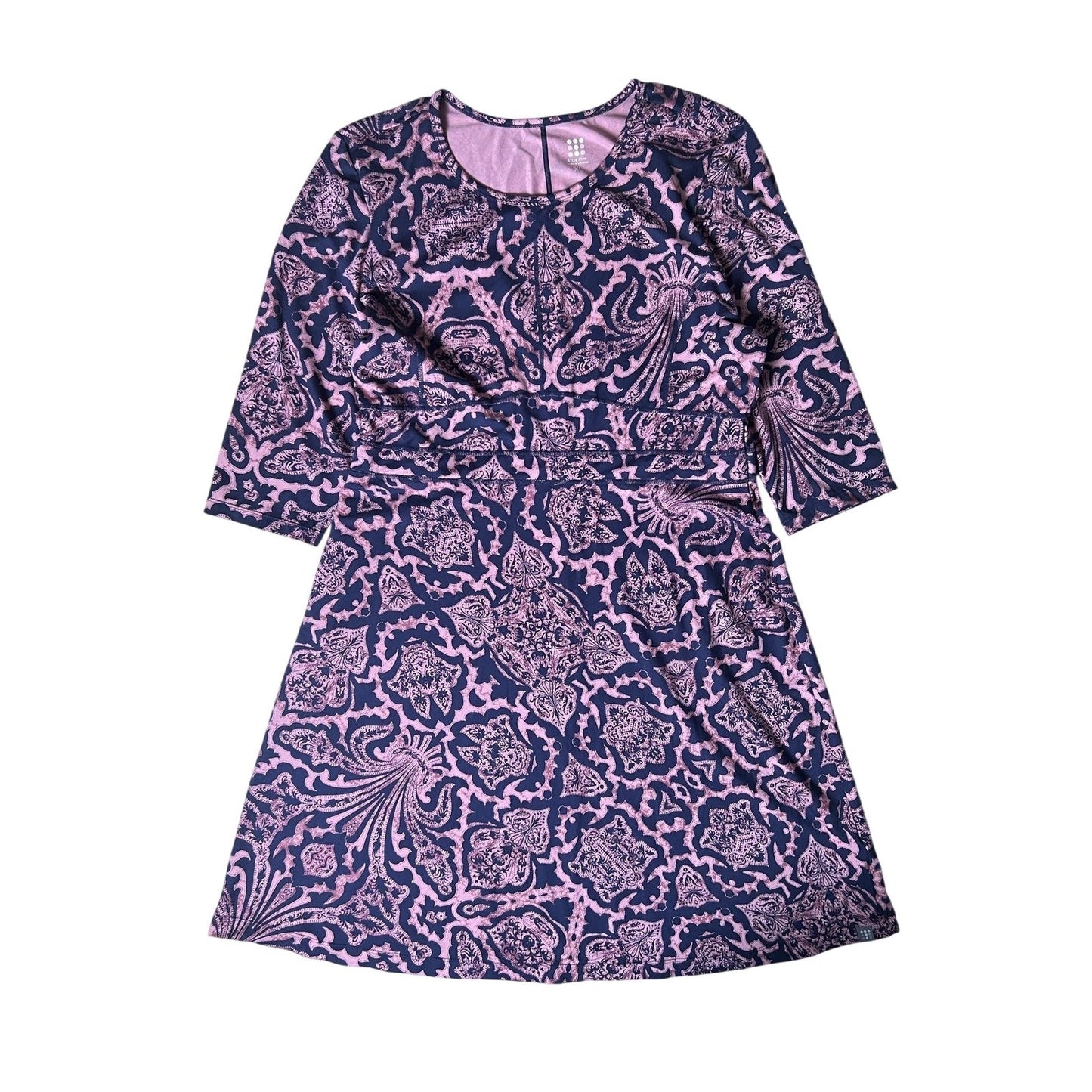 Title Nine Dress Womens XL Blue Paisley Fit & Flare Round Neck Knee Pockets