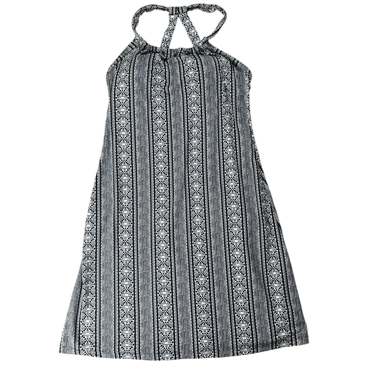 PrAna Dress Womens S Black Striped Knee Length Sundress Halter Lined Pullover