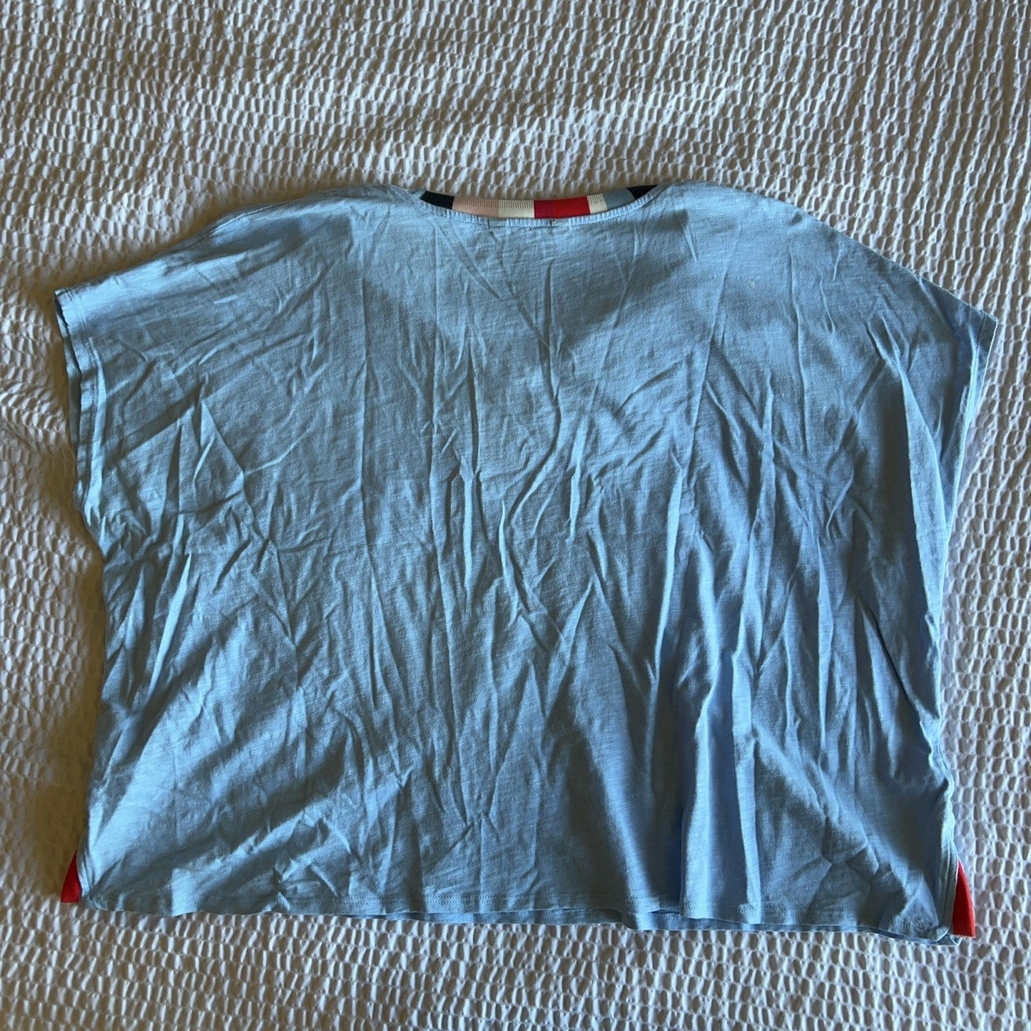 Ulla Popken T-Shirt Womens One Size Blue Kimono Round Neck Cotton Relaxed