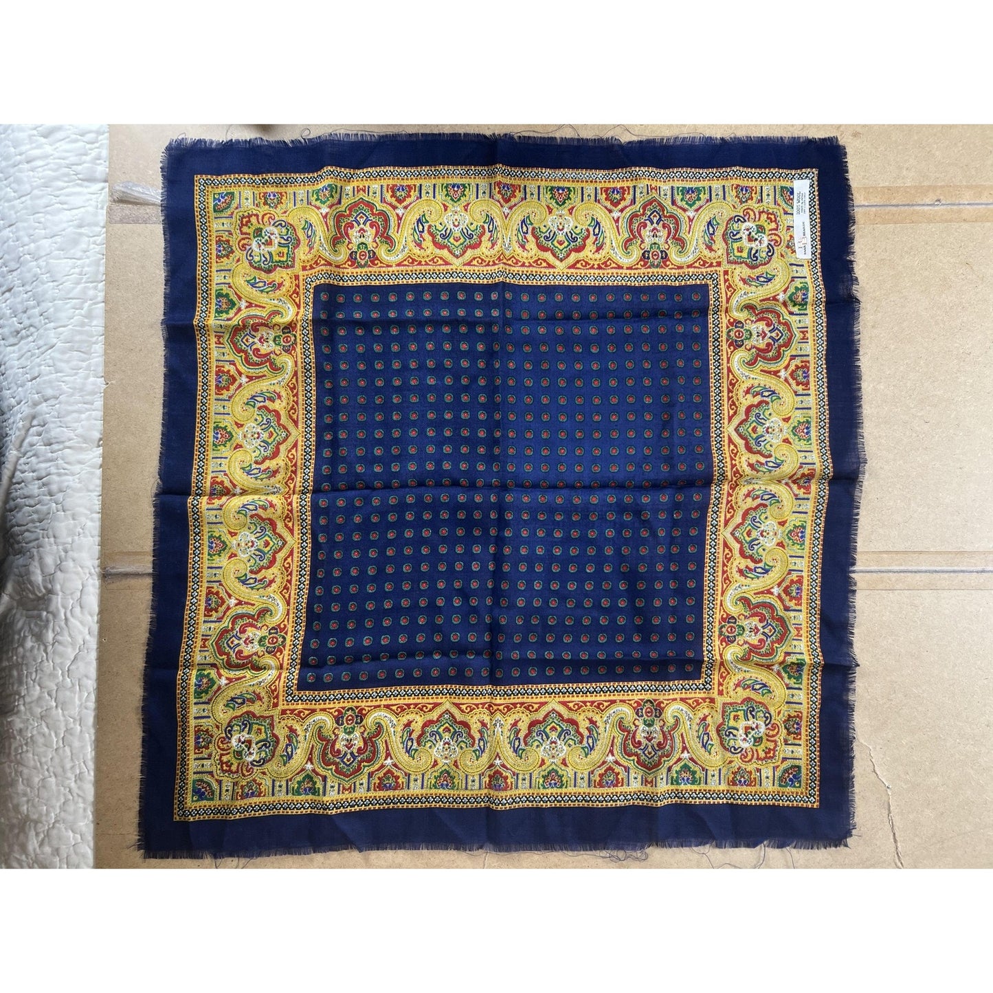 Baar & Beards Kerchief Mens One Size Blue Wool Square Scarf Paisley Italy