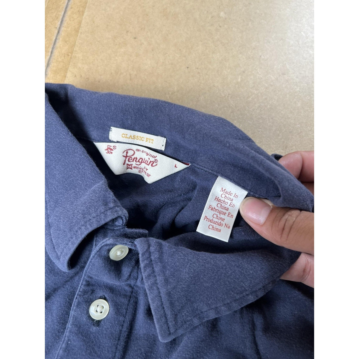 Original Penguin Polo Shirt Mens L Blue Classic Fit Cotton Pocket Collared