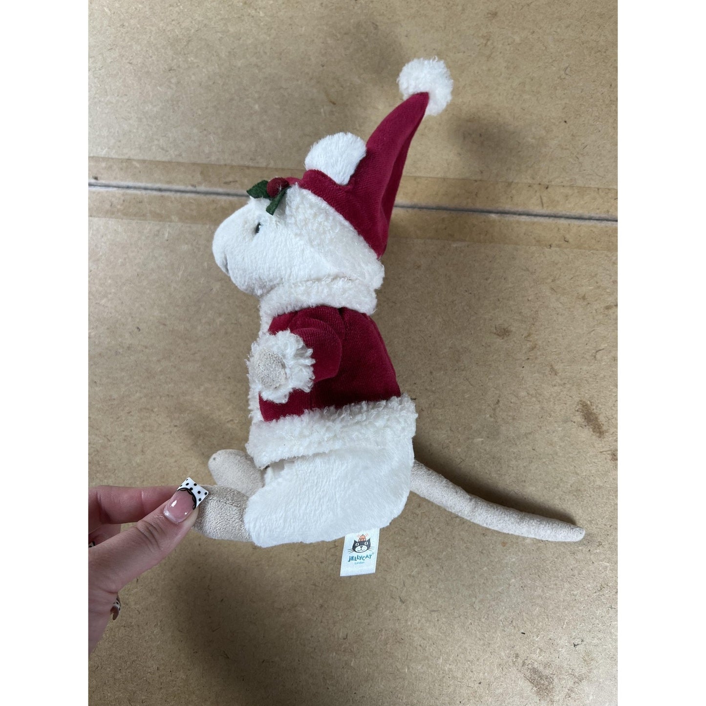 Jellycat Small White Red Mouse Plush Santa Hat Holly Christmas Collectible