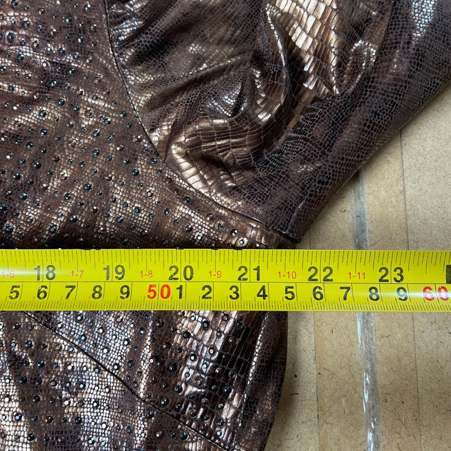 Chico's Faux Snake Skin Studded Blazer Open Front Bronze Brown Size 3