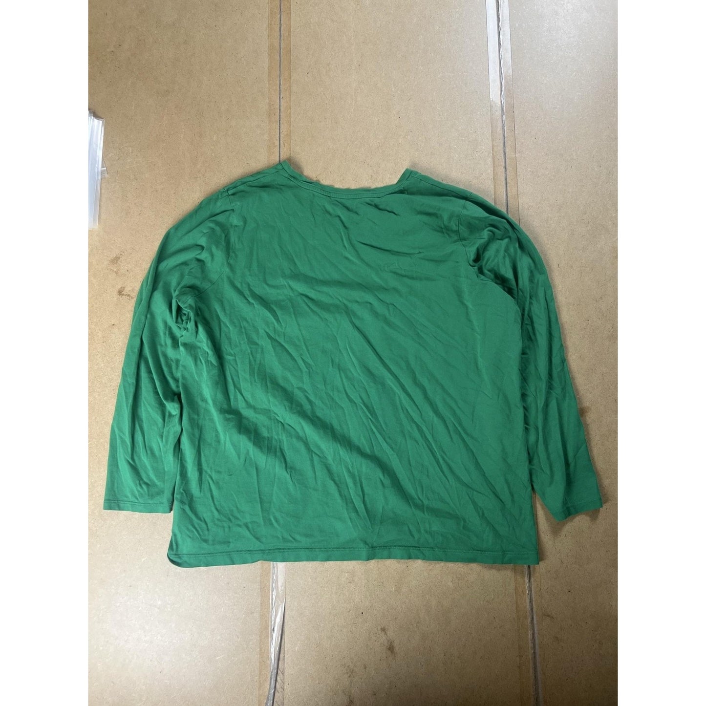 Lands' End T-Shirt Womens 1X Green V-Neck Long Sleeve 100% Cotton Relaxed