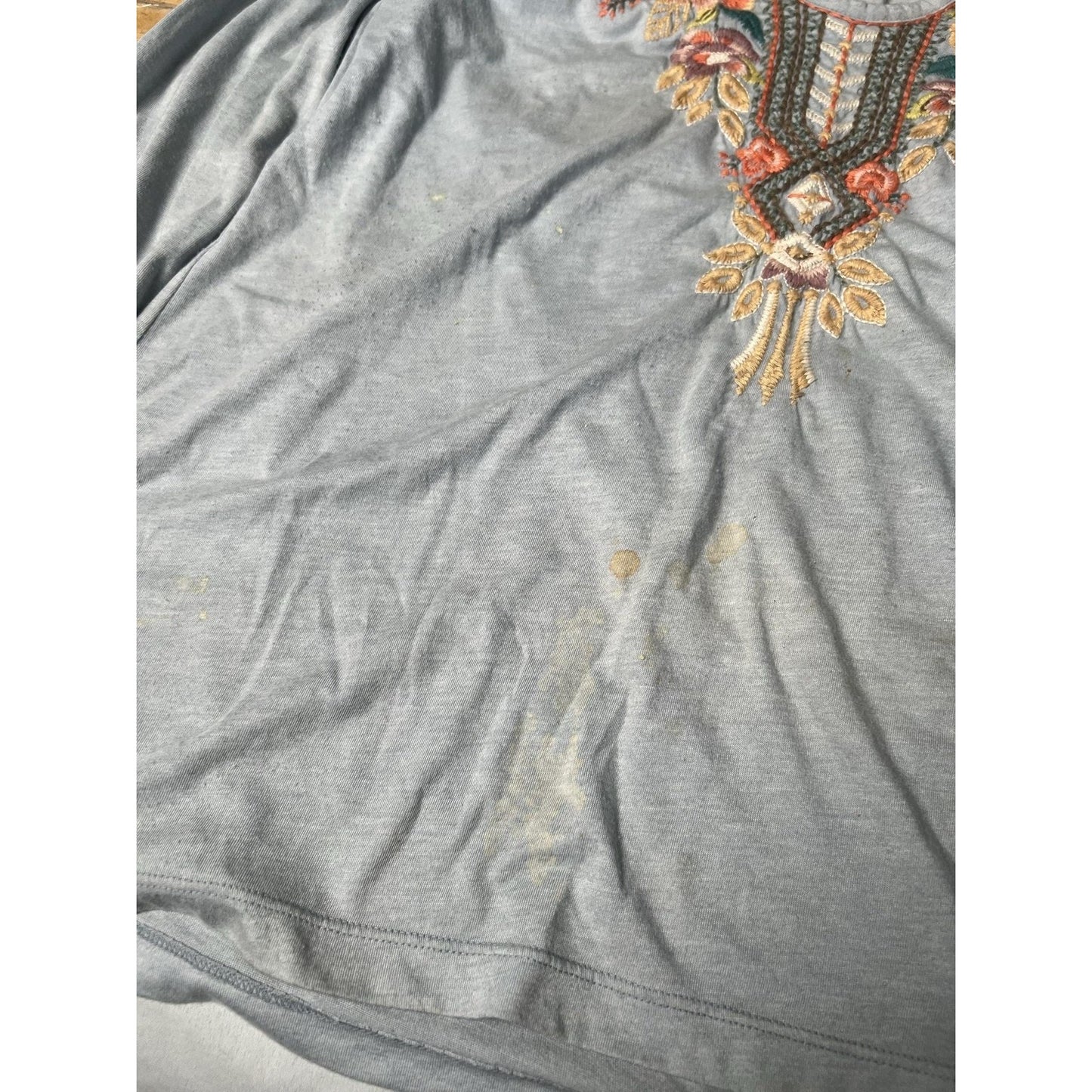 Johnny Was Tunic Womens S Blue V-Neck Embroidered Floral Lightweight Pullover
