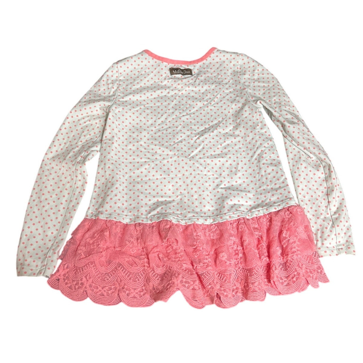 Matilda Jane Size 4 Girls Dress Polka Dot Pink Lace Jump Rope Tunic