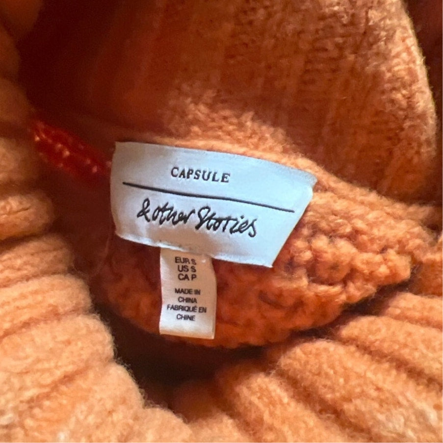 Other Stories Capsule Orange Knit Turtleneck Oversized Sleeve Sweater Size S