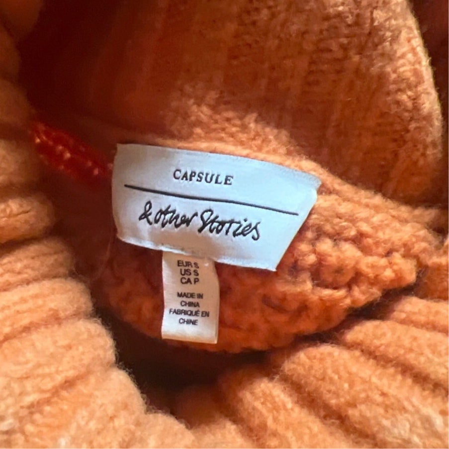 Other Stories Capsule Orange Knit Turtleneck Oversized Sleeve Sweater Size S