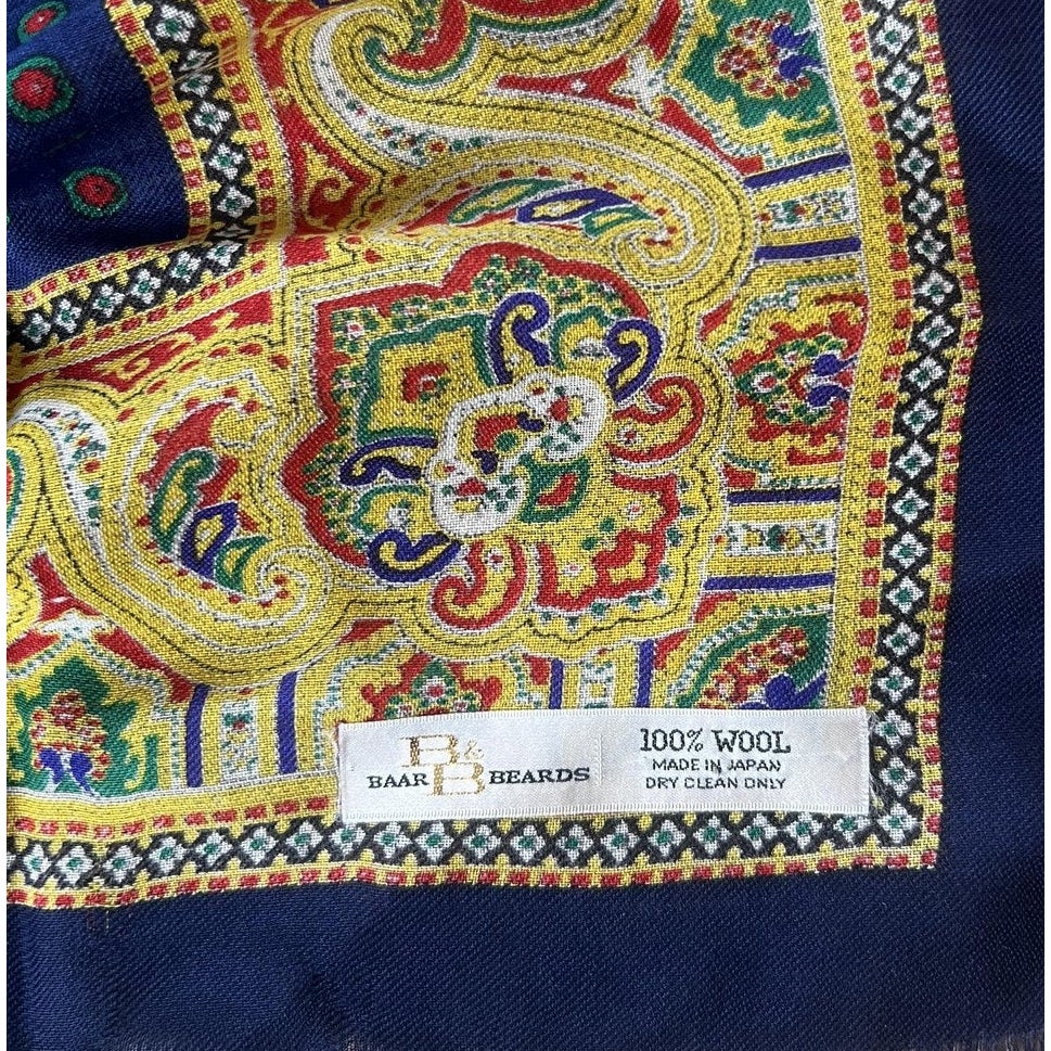 Baar & Beards Kerchief Mens One Size Blue Wool Square Scarf Paisley Italy