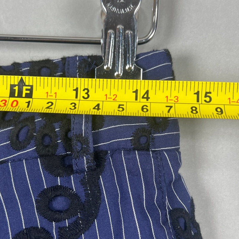 Ettitwa Anthropologie Navy Blue Pinstripe Black Embroidered Eyelet Pants Size 6