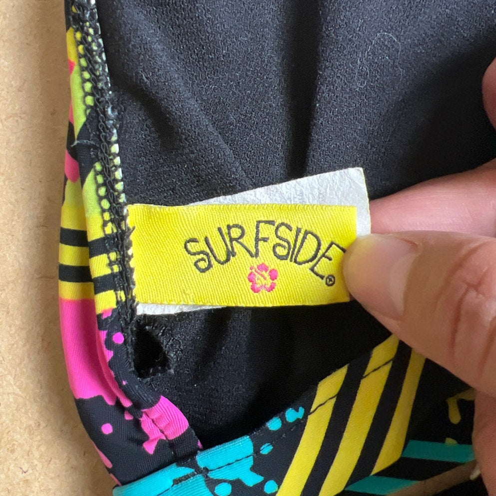 Surfside Black/Muticolor stripes and Splats Swimsuit Set Women Size Medium