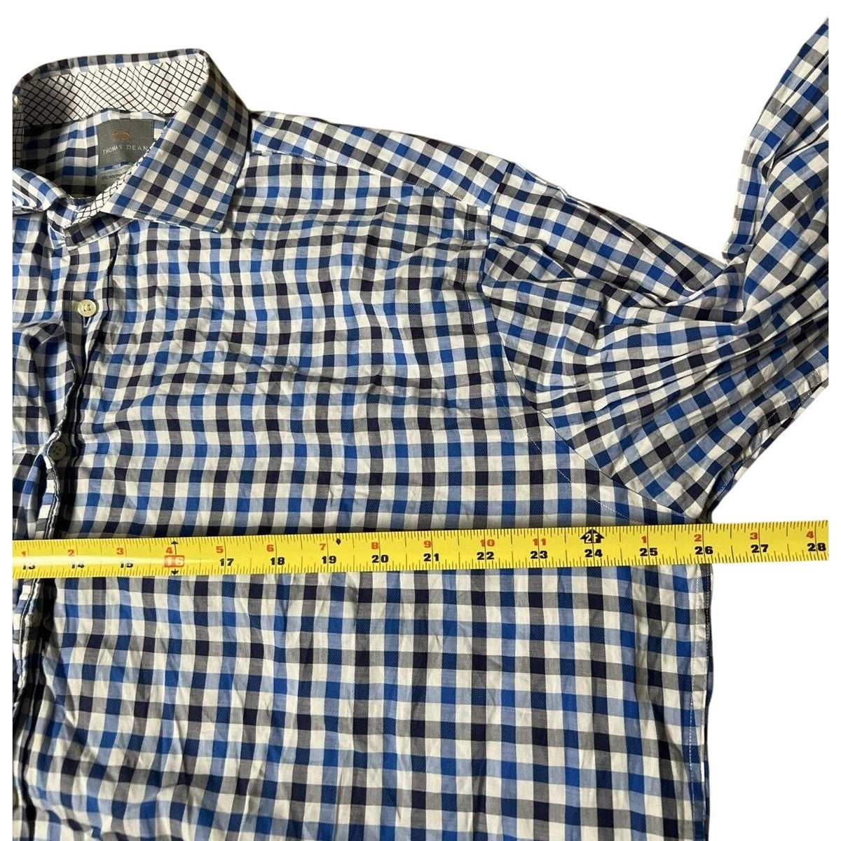 Thomas Dean Shirt Mens 2XL Blue Check Long Sleeve Button Up Collared Casual
