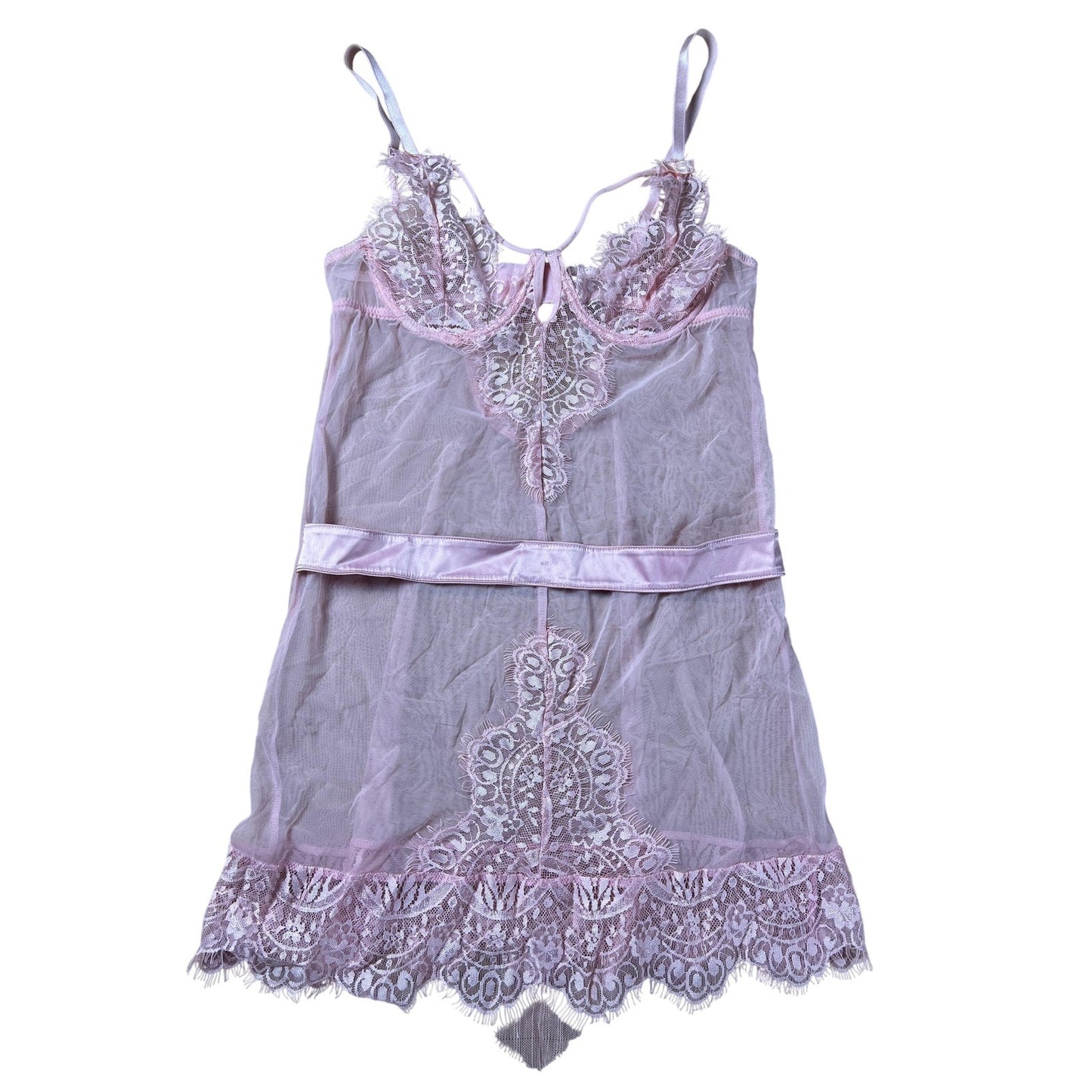Chemise Womens S Pink Lace Sheer Adjustable Straps Hook Back Special Occasion