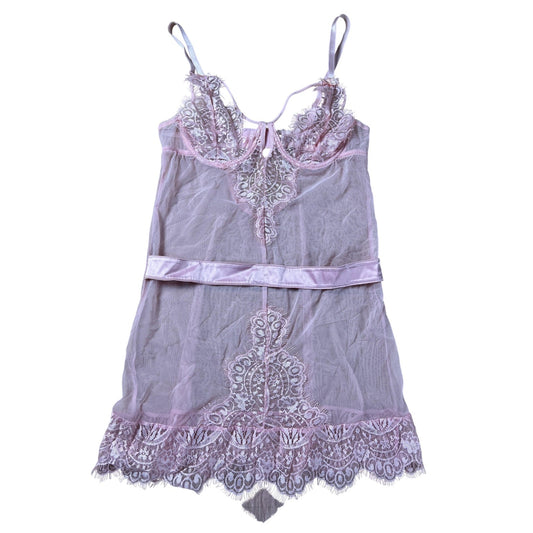 Chemise Womens S Pink Lace Sheer Adjustable Straps Hook Back Special Occasion
