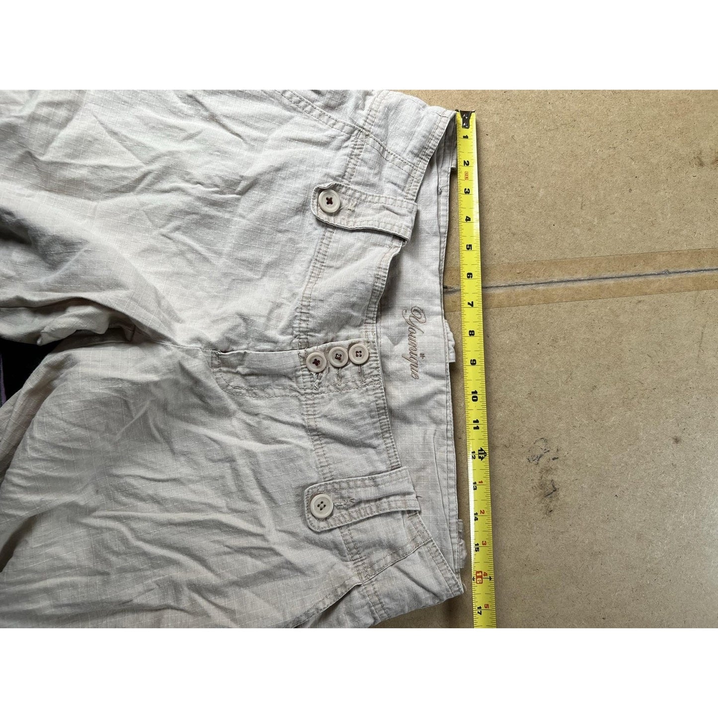 Glamique Pants Womens 8 Beige Cargo Twill Relaxed Pockets Button Travel Casual