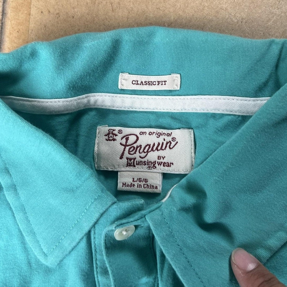 Original Penguin Polo Mens L Green Classic Fit 100% Cotton Pocket Collared