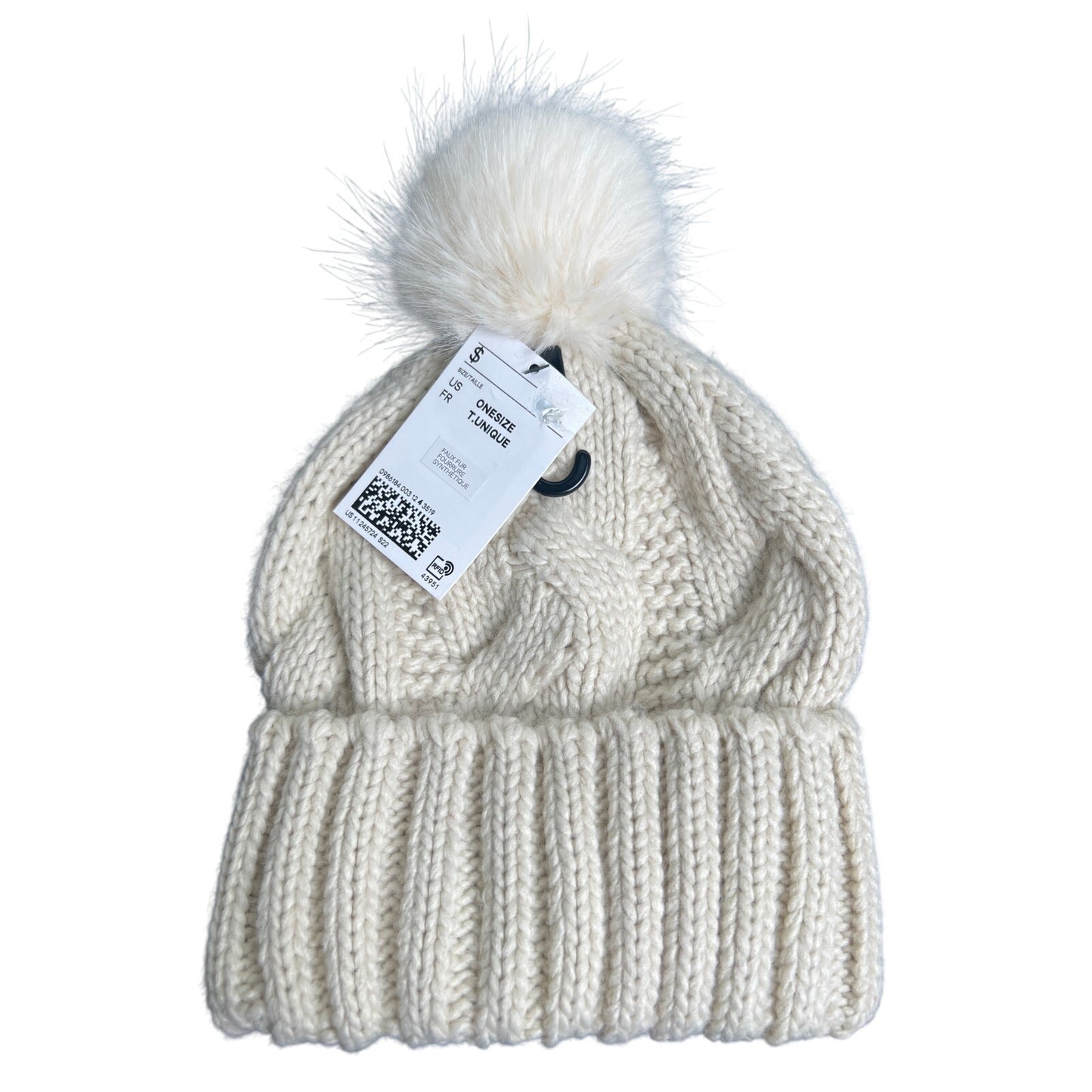 NWT White Cable-knit Pompom Hat One Size