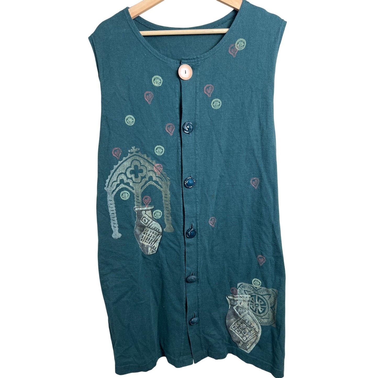 Green Unbranded Boho Bleach Art Print Long Dress Synched Back