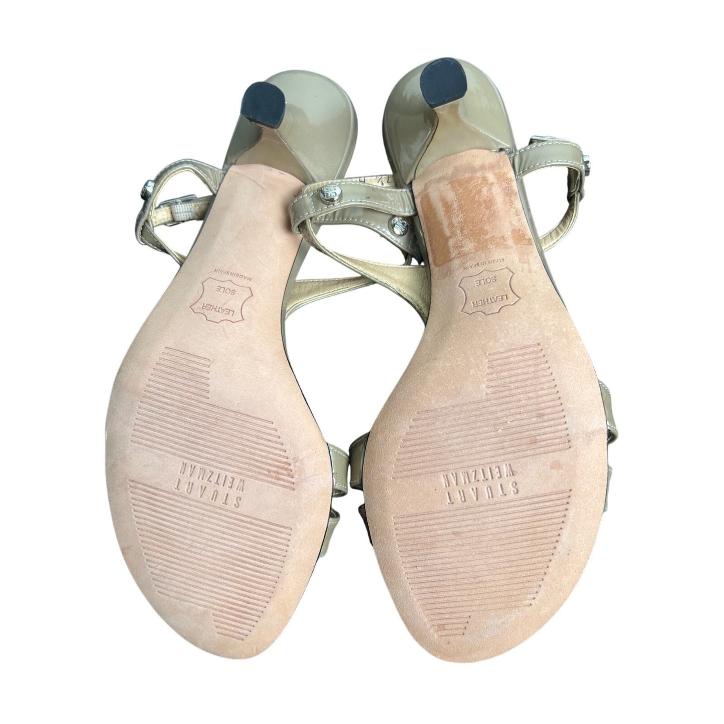 Stuart Weitzman Women's Beige Patent Leather T-strap Sandals Size 7.5