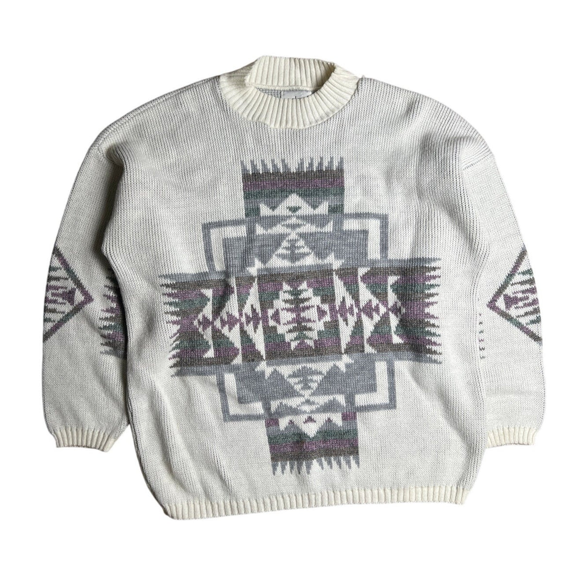Vintage Garland Aztec Knit Sweater White/Gray Unisex L