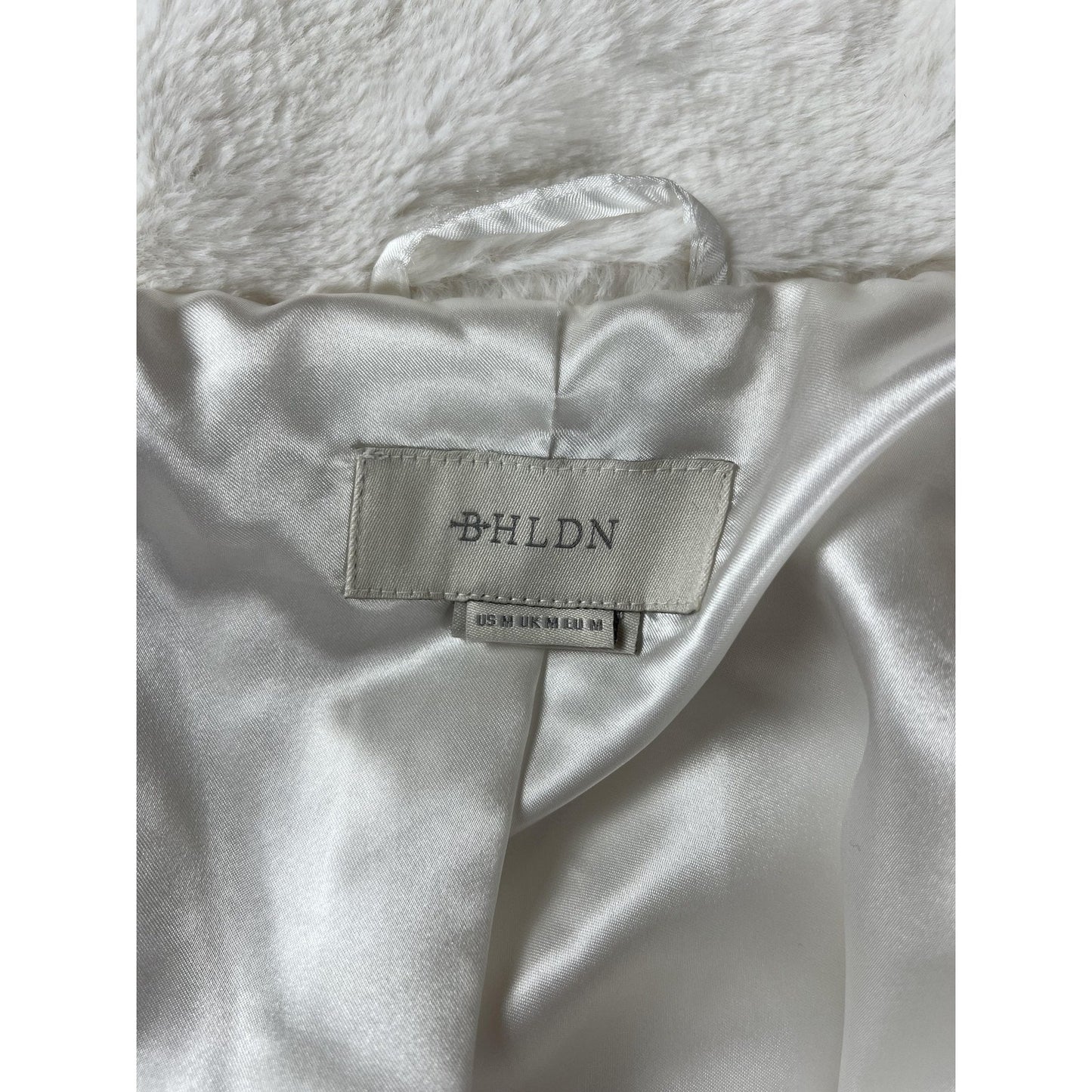 BHLDN Cape Sweater Womens M White Faux Fur Lined Satin Zipper Wedding Bridal