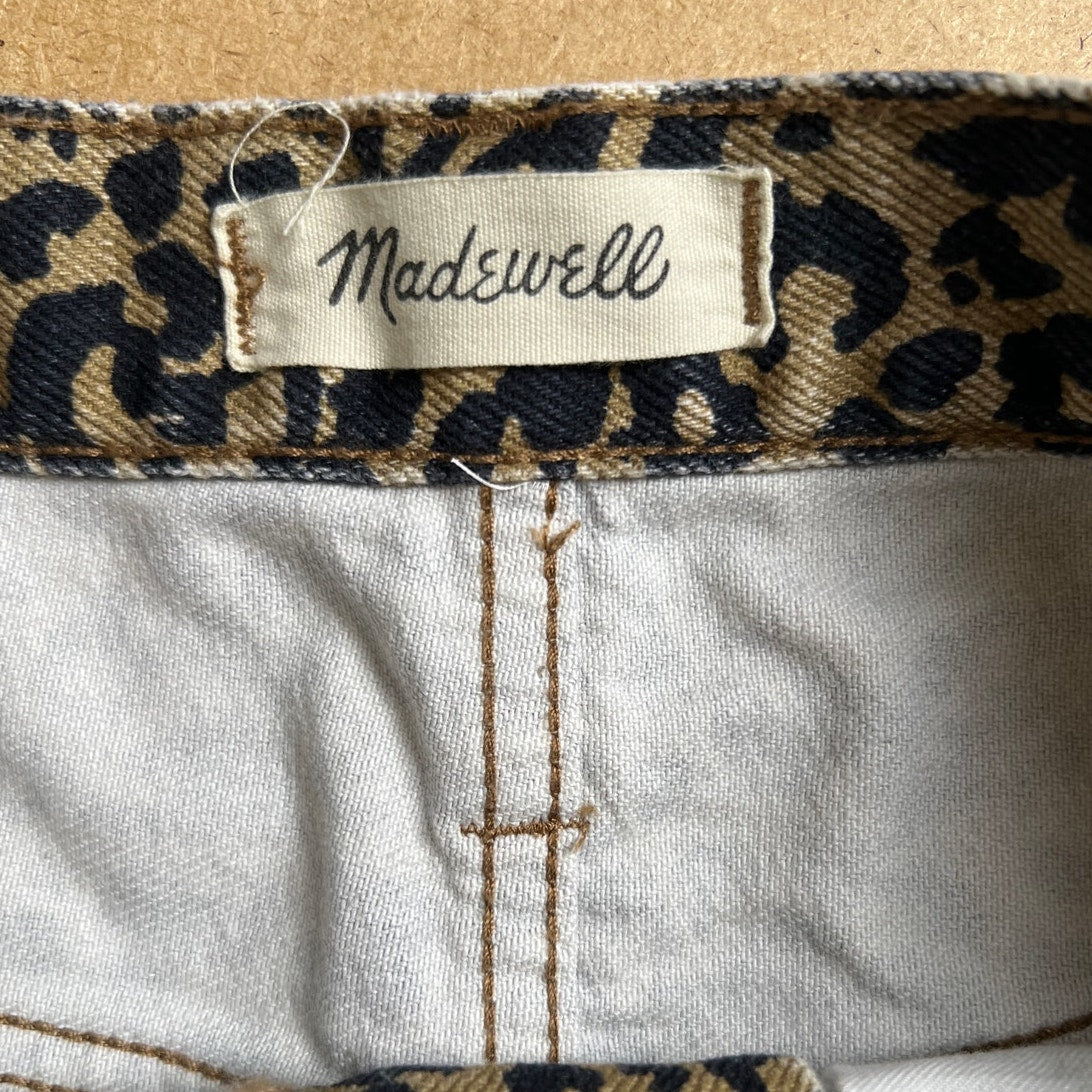 Madewell Rigid Denim A-Line Mini Skirt in Leopard Print Size 32