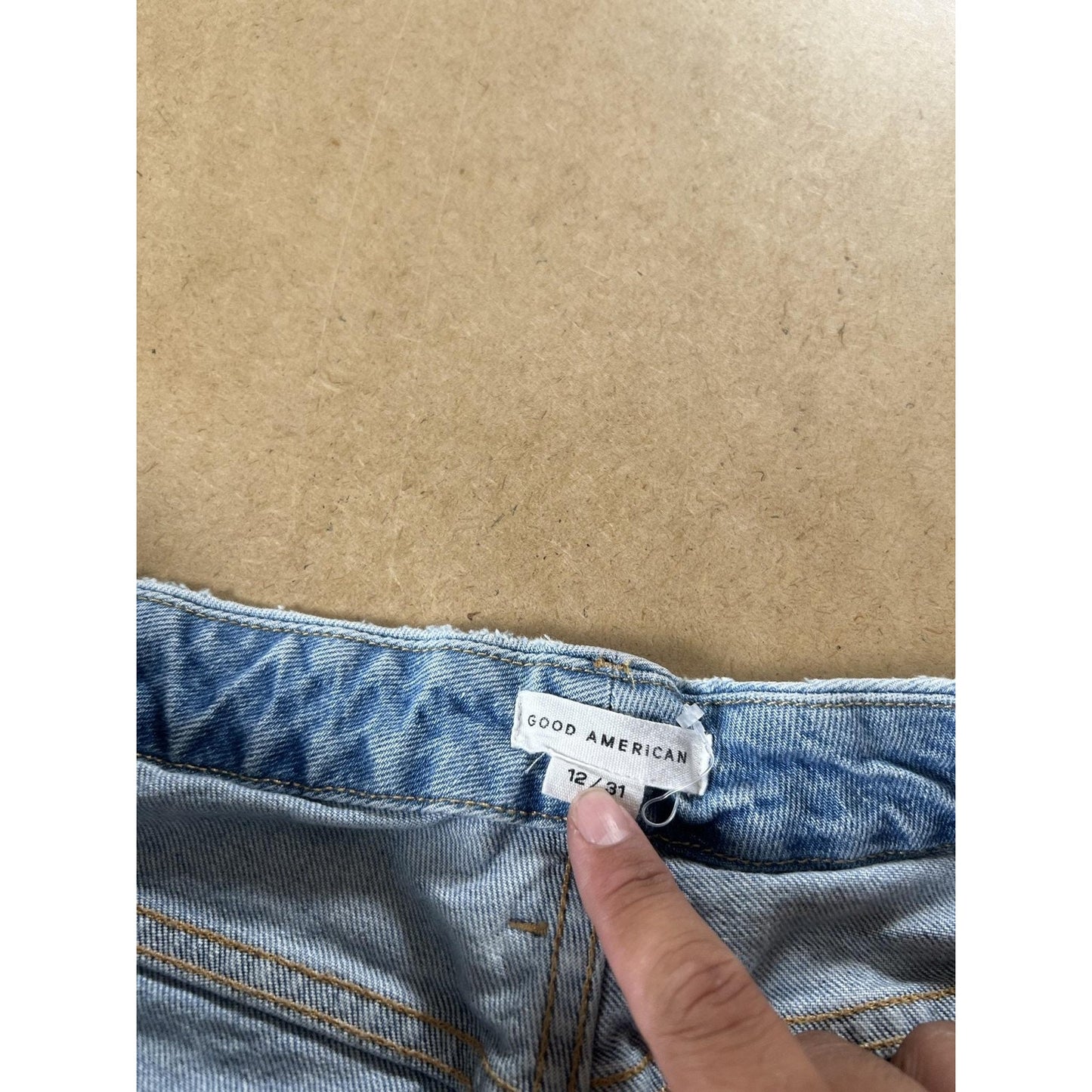 Good American Pants Womens 12 Blue Paperbag Denim Elastic Waist Pockets