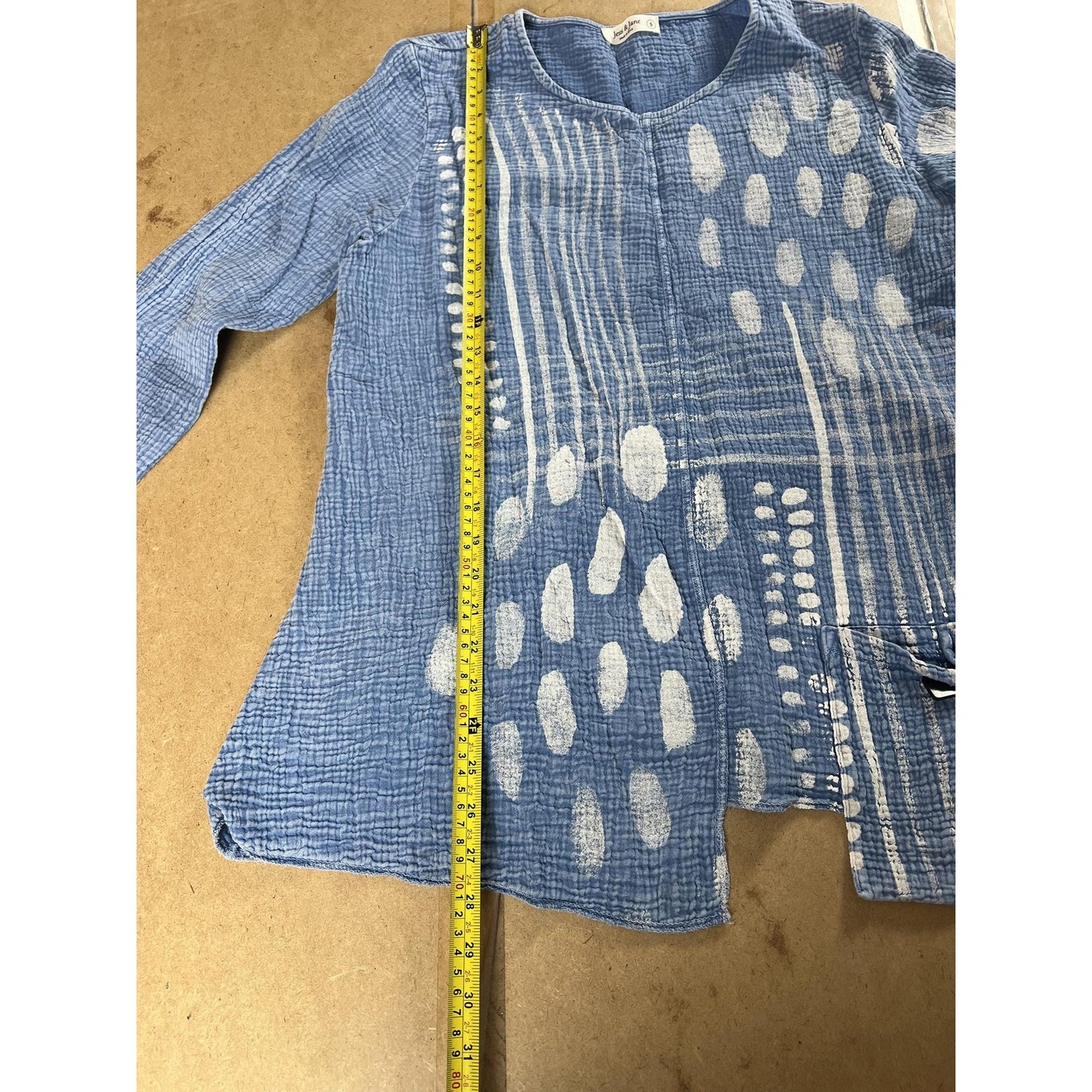 Jess & Jane Blouse Womens S Blue Tunic Geometric Pockets Lightweight Relaxed
