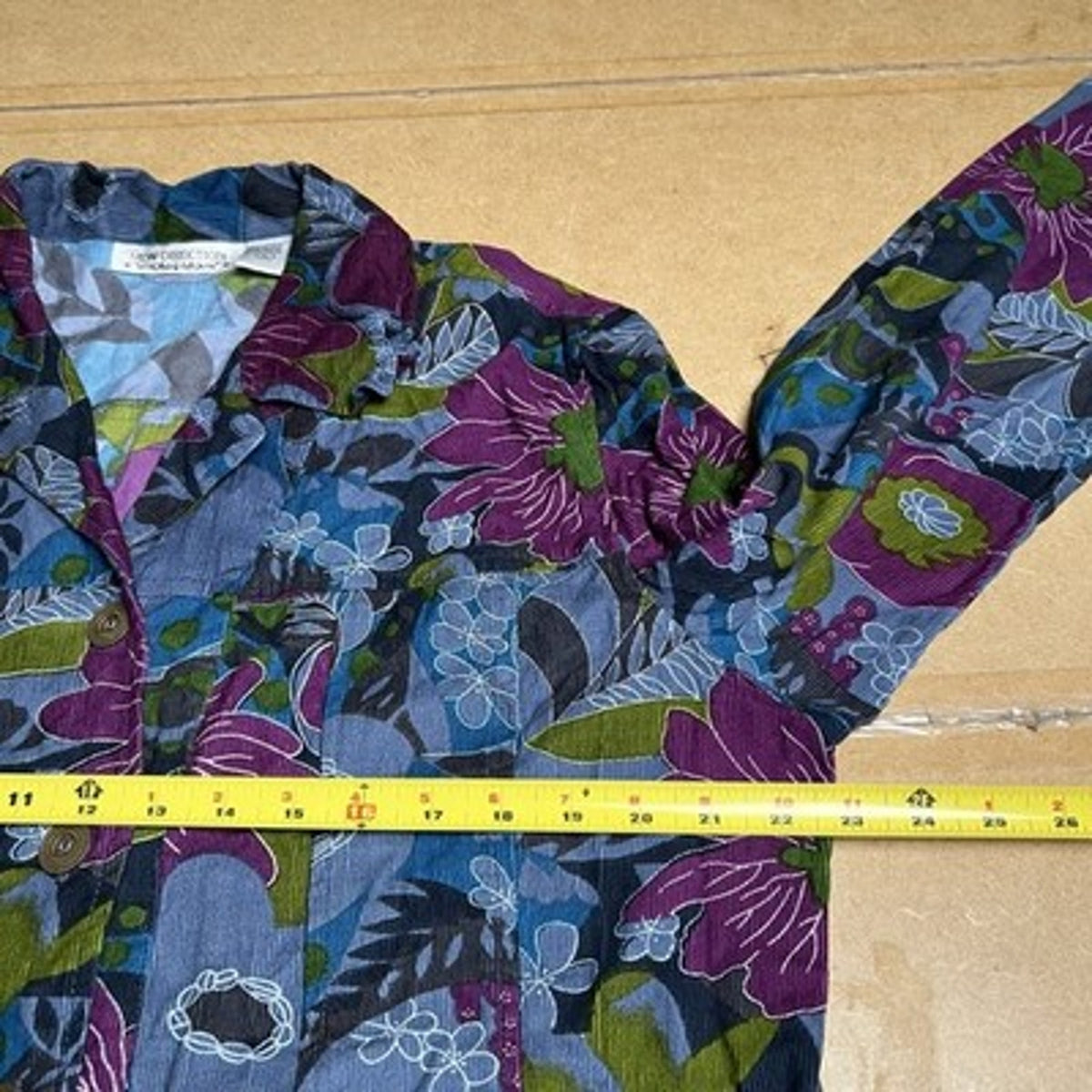 NEW DIRECTION Cardigan Womens XL Blue Floral Corduroy Button Pockets Lightweight