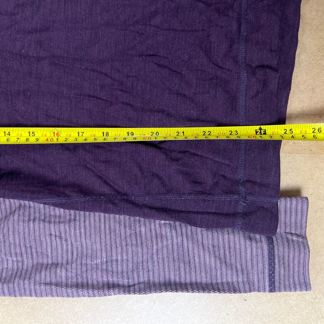 Smartwool Women Purple Merino Wool 1/4 Zip Striped Long Sleeve Sweater