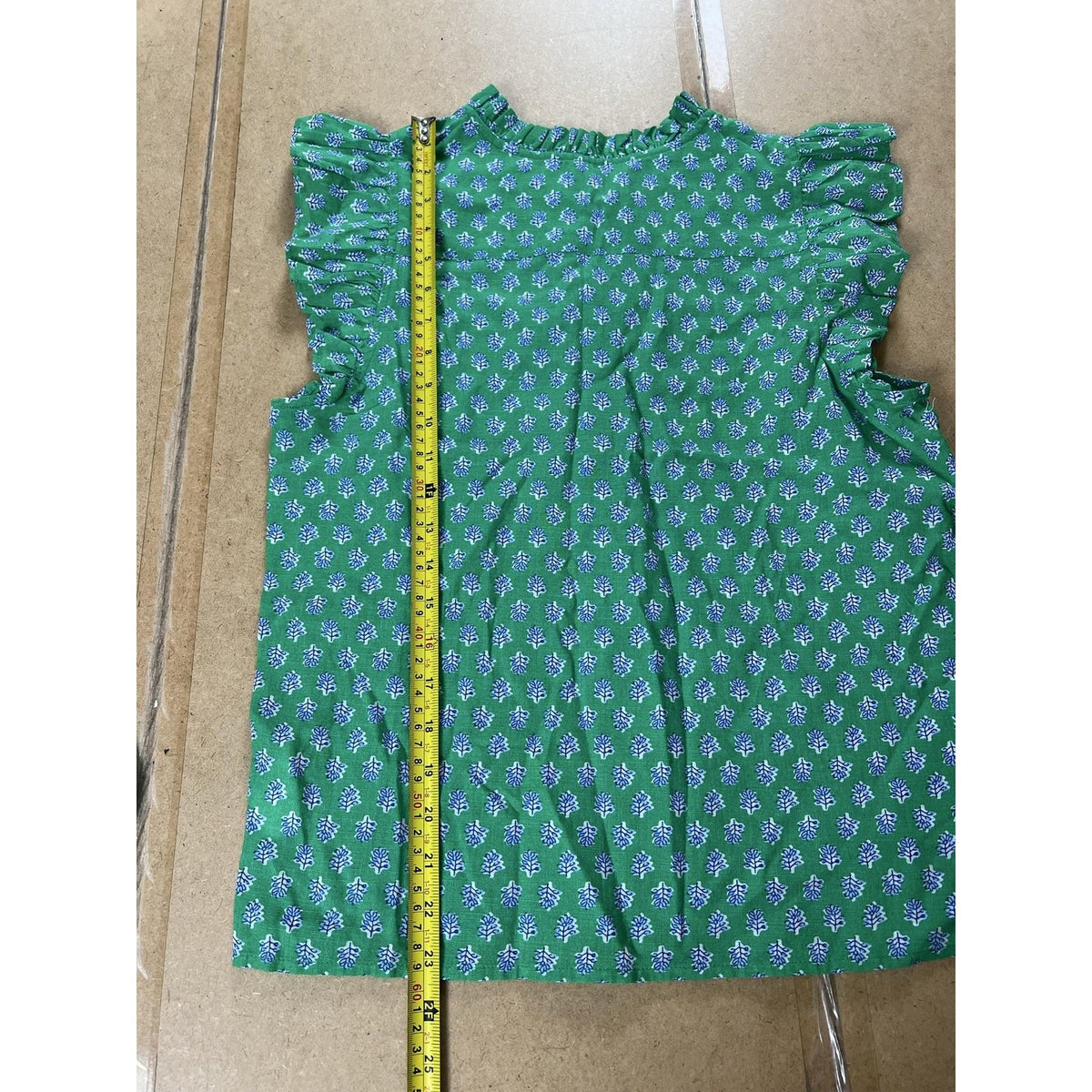 J.CREW Blouse Womens M Green Floral Ruffle Cap Sleeve Button Cotton Casual