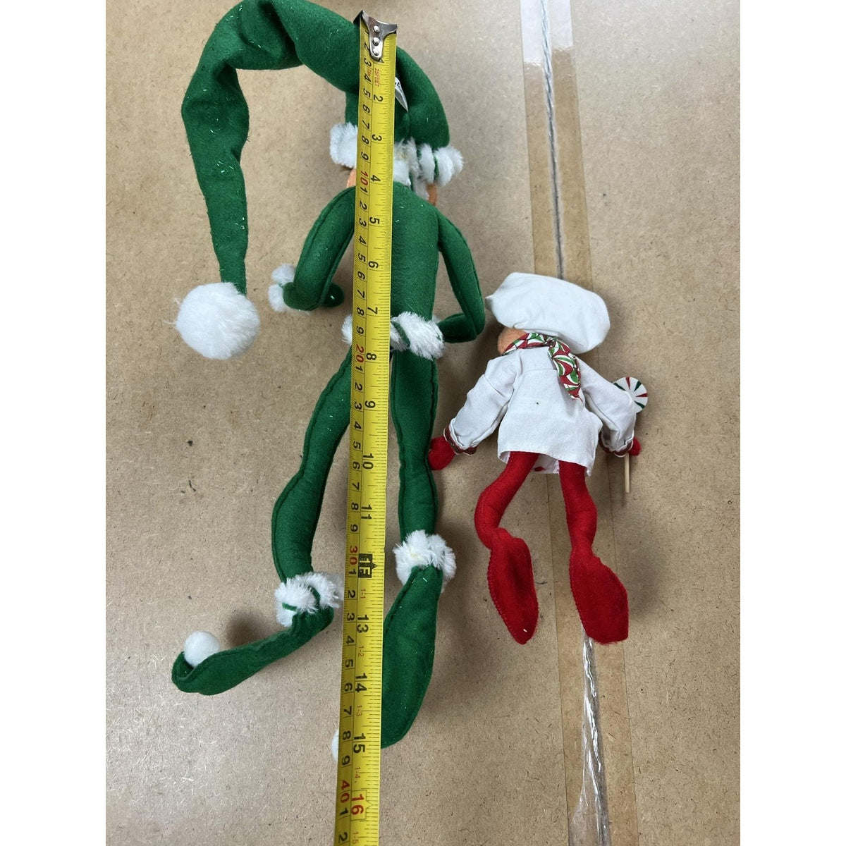 Christmas Elf Ornament Set Of 2 Green White Red Dangle Glitter Holiday