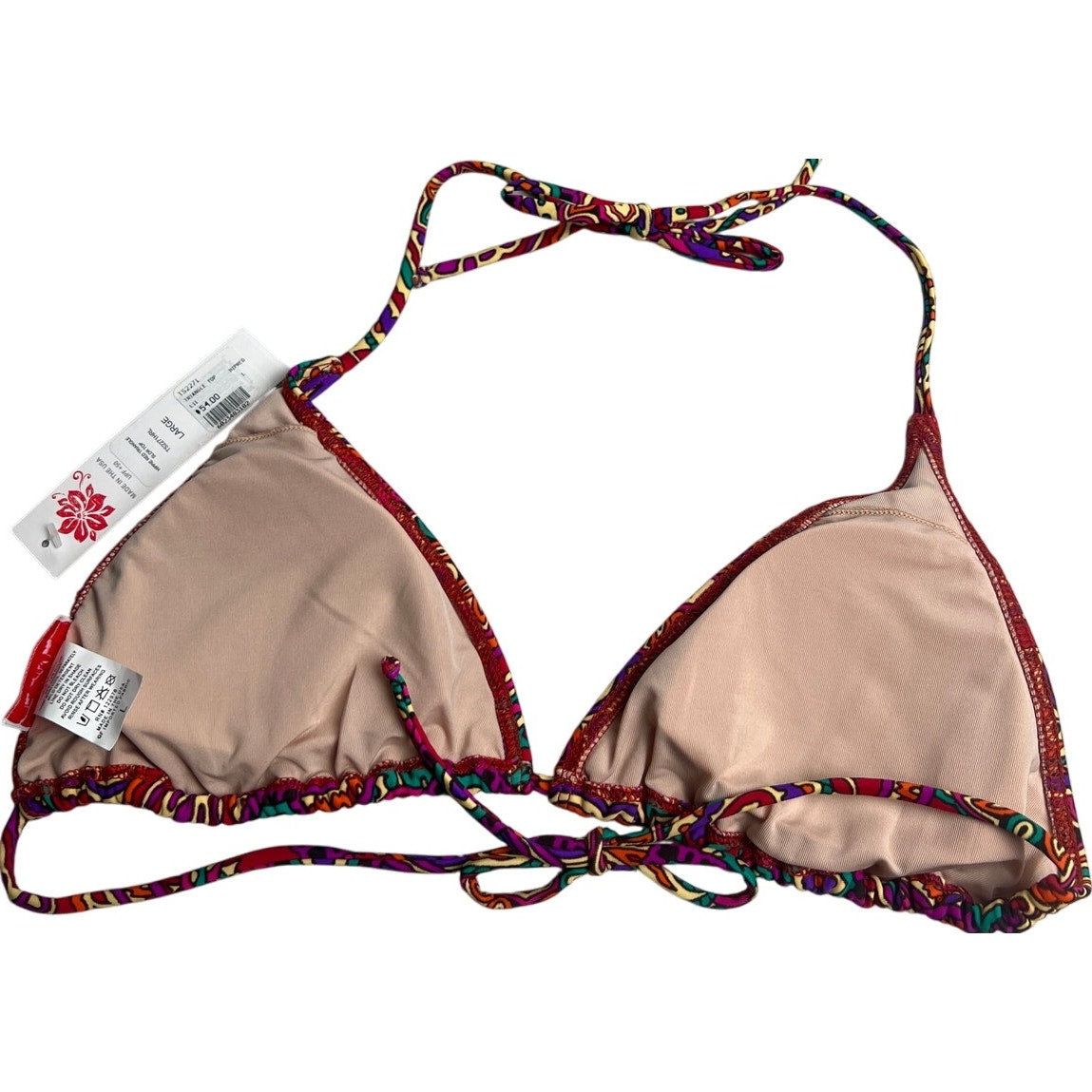 NWT Toes On The Nose Triangle Red Paisley Bikini Swim Top Large L