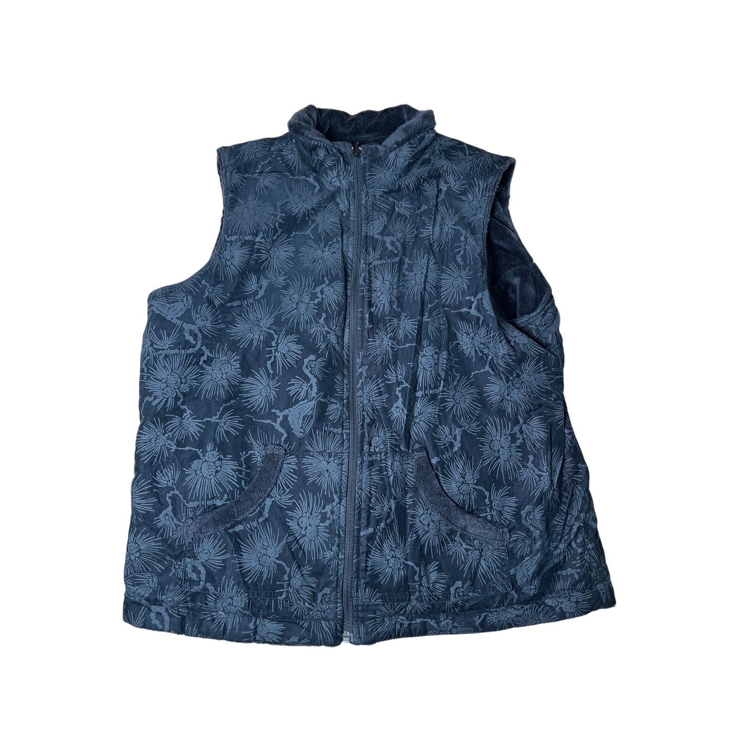 Columbia Women's Reversible Plush/Corduroy Pinecone Pattern Vest Black Large