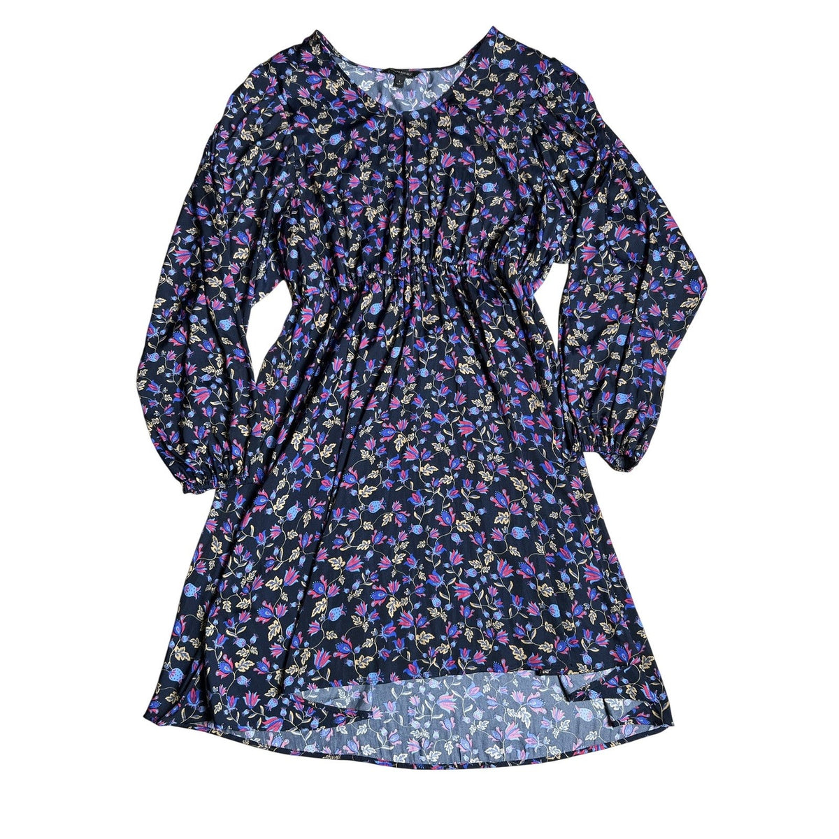 Banana Republic Dress Womens L Black Floral Chiffon Elastic Waistband Casual