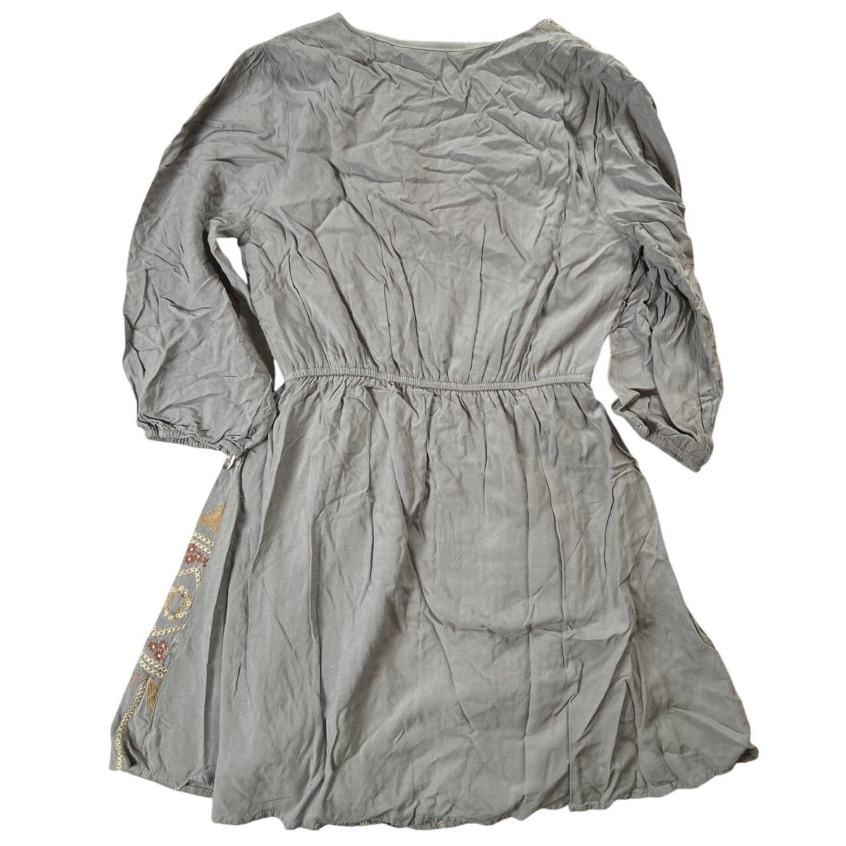 Savanna Jane Small Embroidered Gray V Neck Lined Long Sleeve Flare Dress