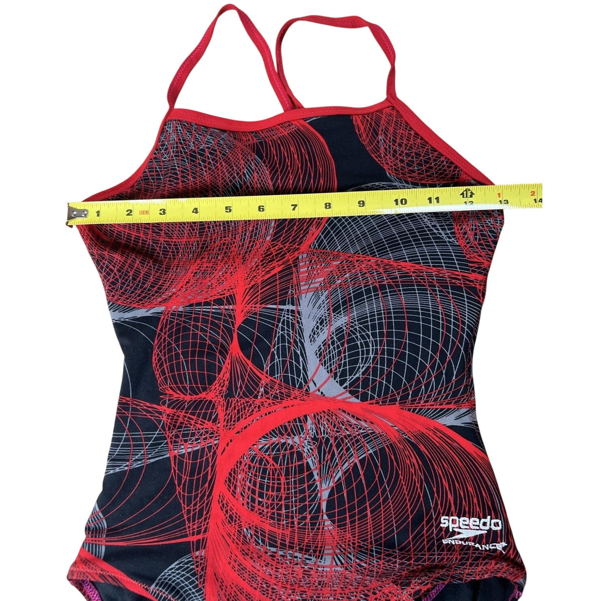 Speedo One Piece Womens 28 Black Geometric Lined Chlorine-Resistant Spaghetti