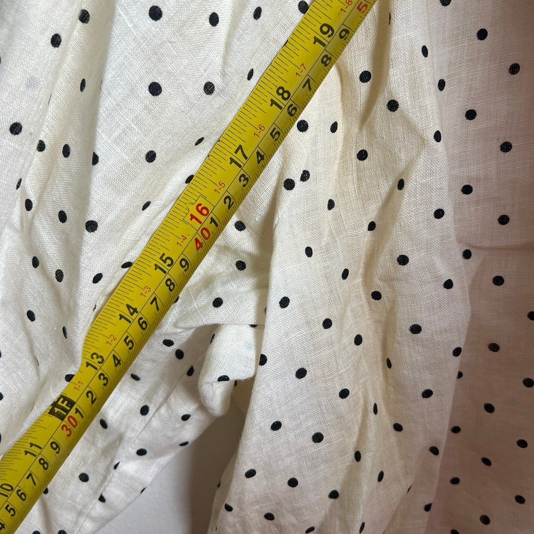 NWT FLAX Blouse Long Sleeve Size Large Cream Black Polka Dots With Slight Stains