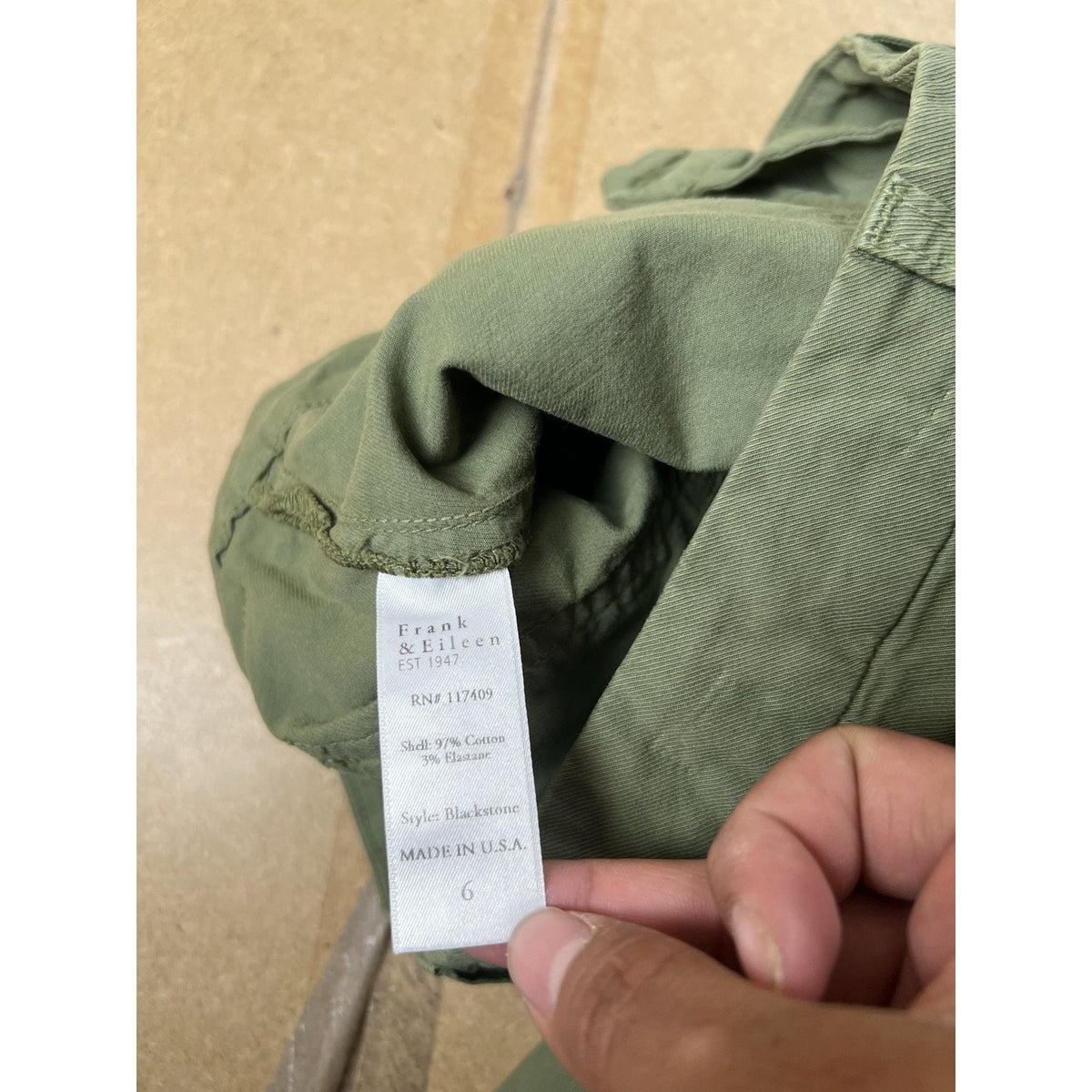 Frank & Eileen Pants Womens 6 Green Cargo Twill Elastic Waist Pockets Zip