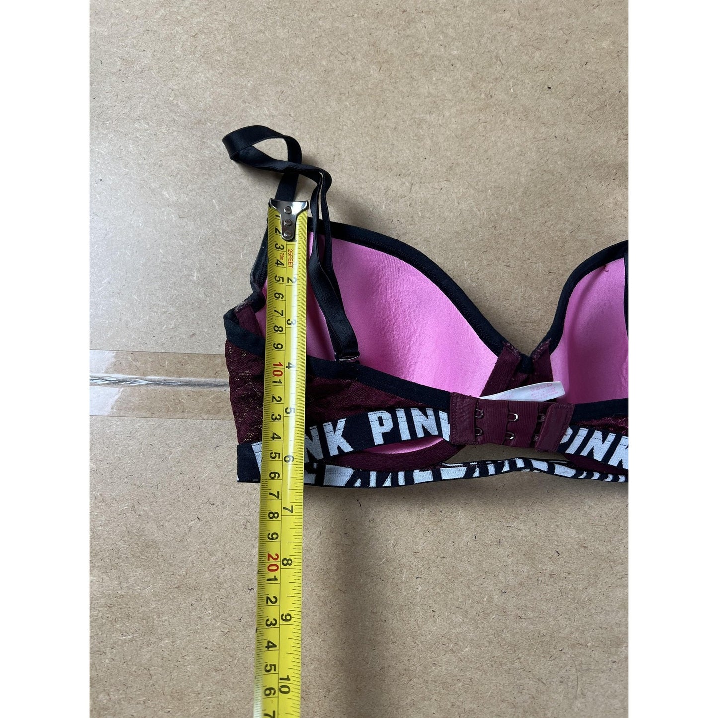PINK Bra Womens 32DD Red Push Up Padded Molded Underwired Lace Elastic Band