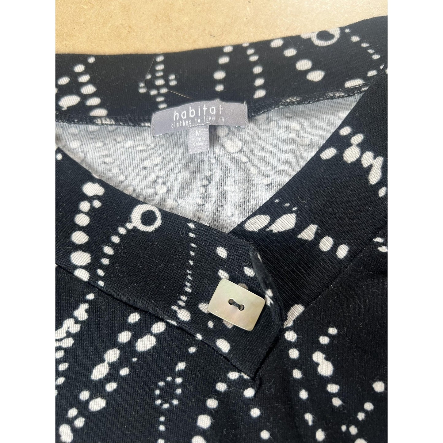 Habitat Blouse Womens M Black Tunic Collared Polka Dot Long Sleeve Lightweight