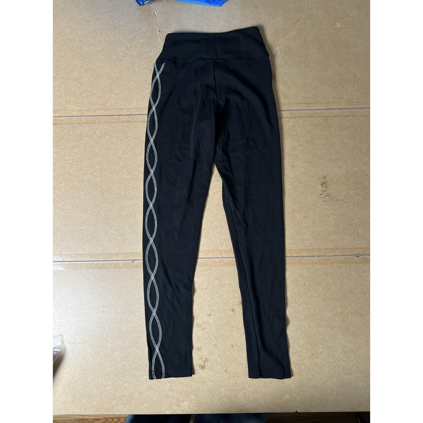 LAURA HILAVAC Leggings Womens S Black Ankle Yoga Cotton Spandex Embroidered