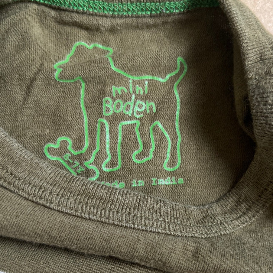 Mini Boden 6-7 Boys Green/White Long-Sleeve 100% cotton Shirt