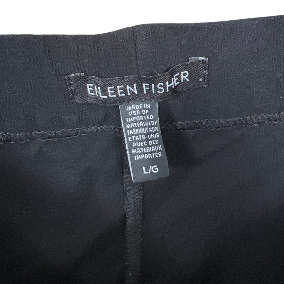 Eileen Fisher Large Ankle Pants Black Stretch Crepe Slim Leg