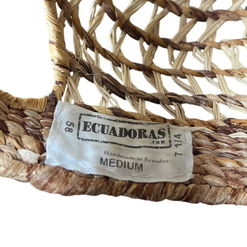 Ecuadoras Size Medium Woven Adjustable Straw Hat Handmade In Ecuador