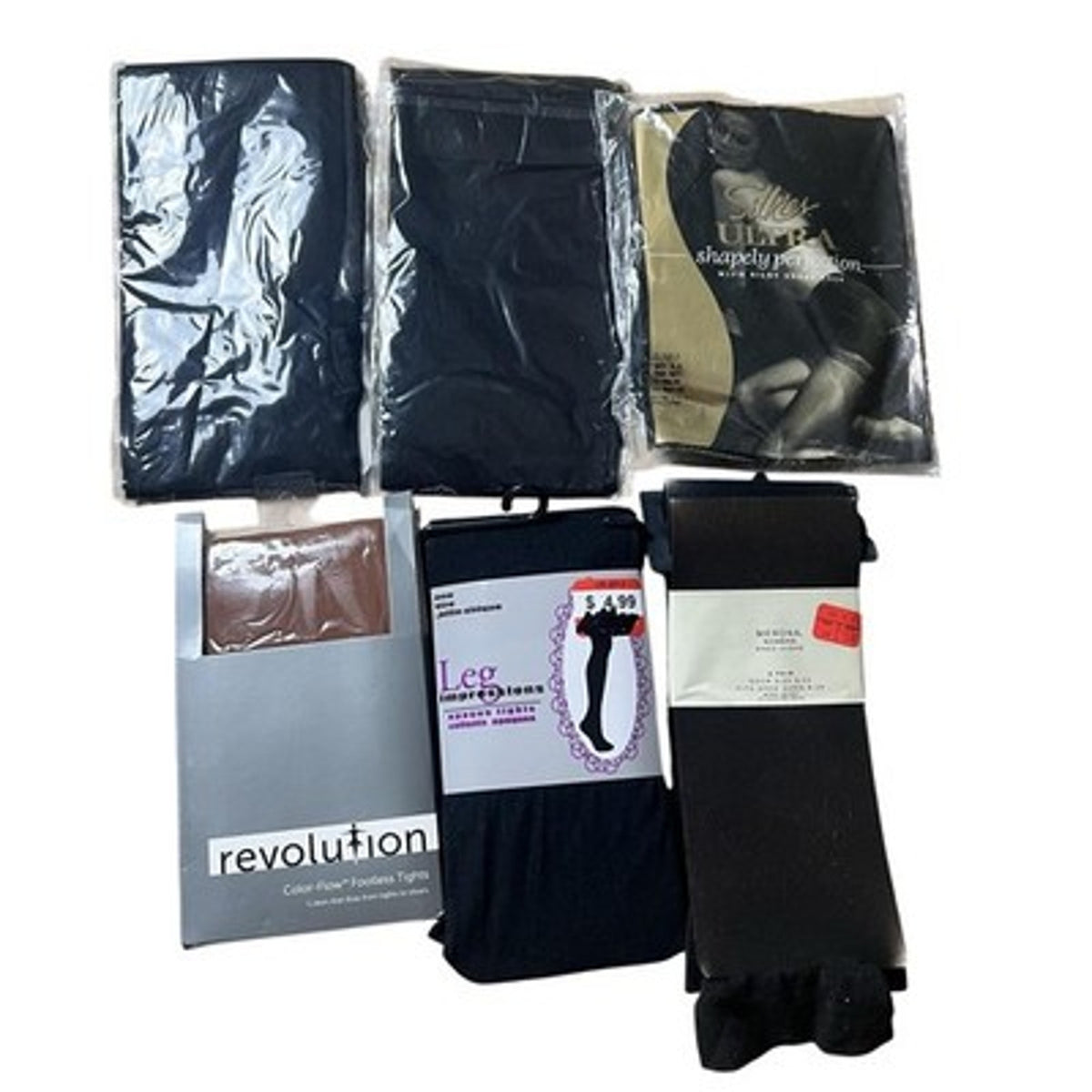 Mixed Brands Leggings Womens One Size Black Control Top Opaque Lot 6 Nylon