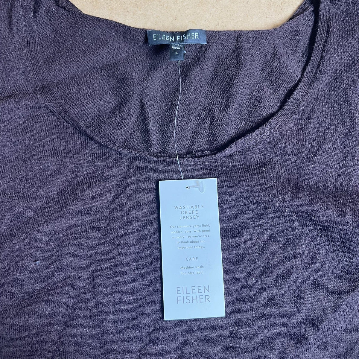 EILEEN FISHER Tank Womens L Brown Wool Scoop Neck Crepe Jersey Minimalist