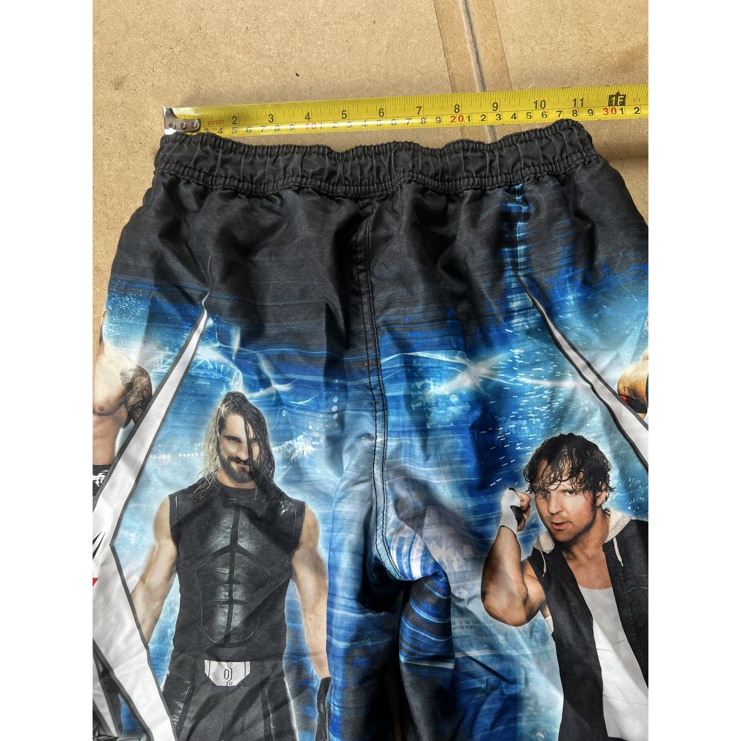 WWE Superstars Shorts Boys 6 Blue Wrestling Swim Trunks Elastic Waist Print