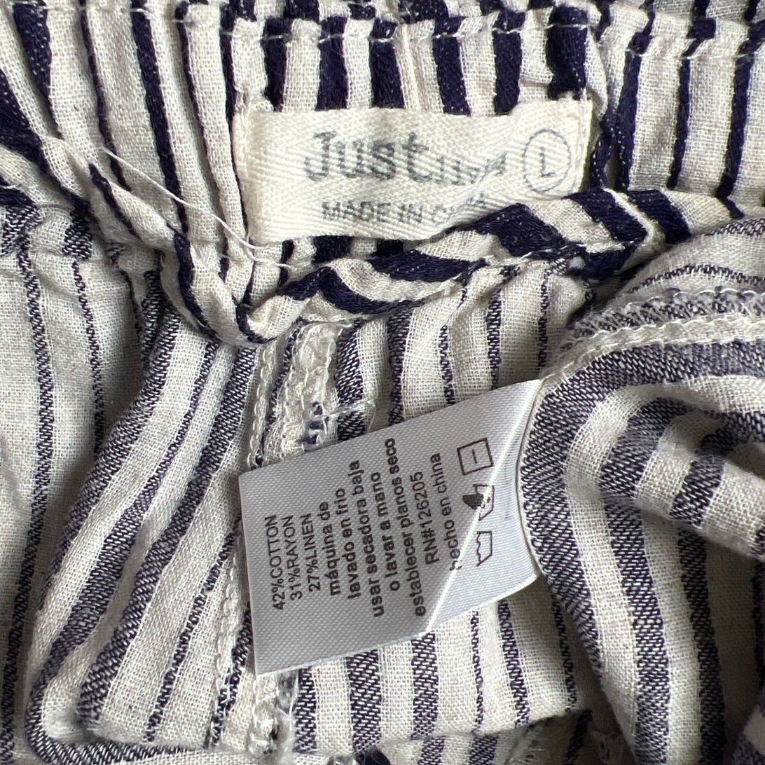 Just Living Casual Wide Striped Pants Large Cotton/Rayon Navy Blue