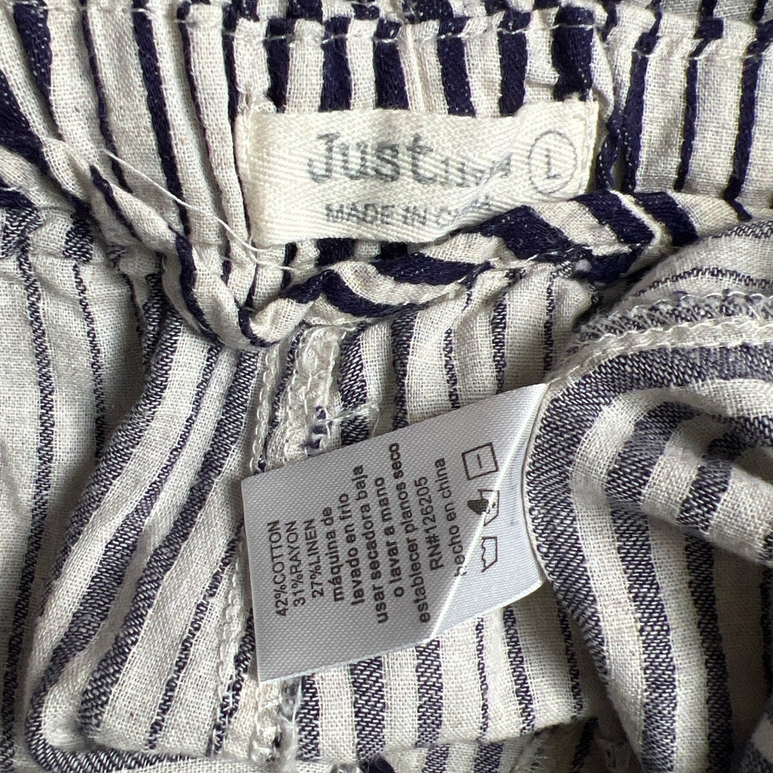 Just Living Casual Wide Striped Pants Large Cotton/Rayon Navy Blue